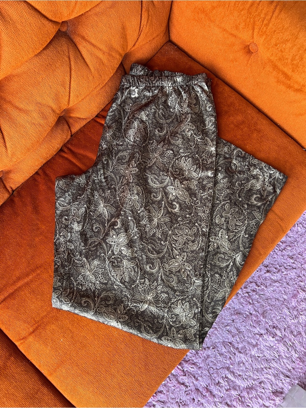 Vintage Y2K 90s Satin Paisley Pattern Pants - Brown